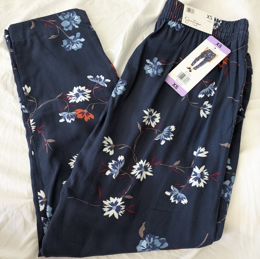 NWT JESSICA‎ SIMPSON Navy Blue Floral "CADIE" PULL ON PANTS XS - Picture 10 of 11